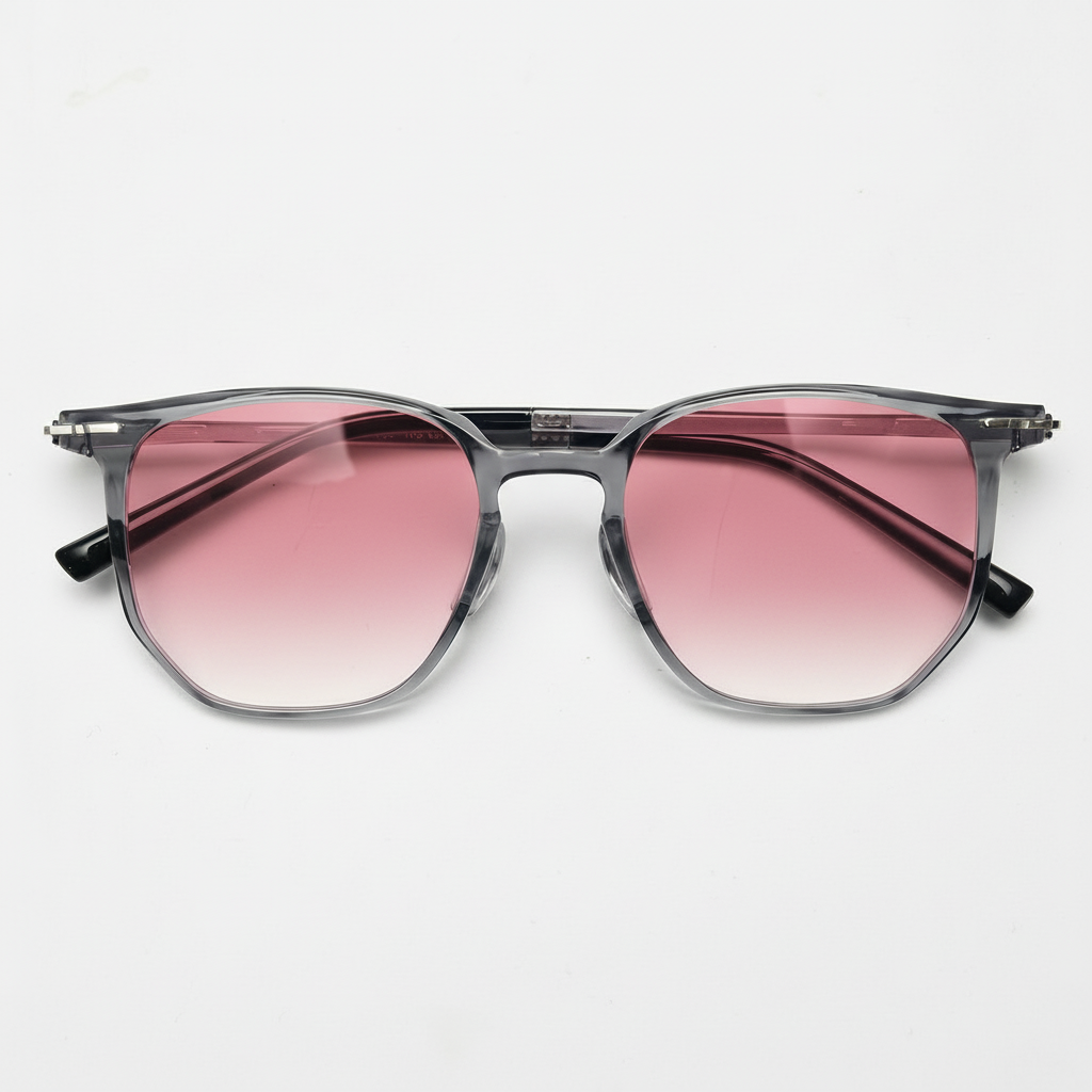 Yetta Pink Gradient Lens Sunglasses - Transparent gray Geometric TR90 Frame - Front View