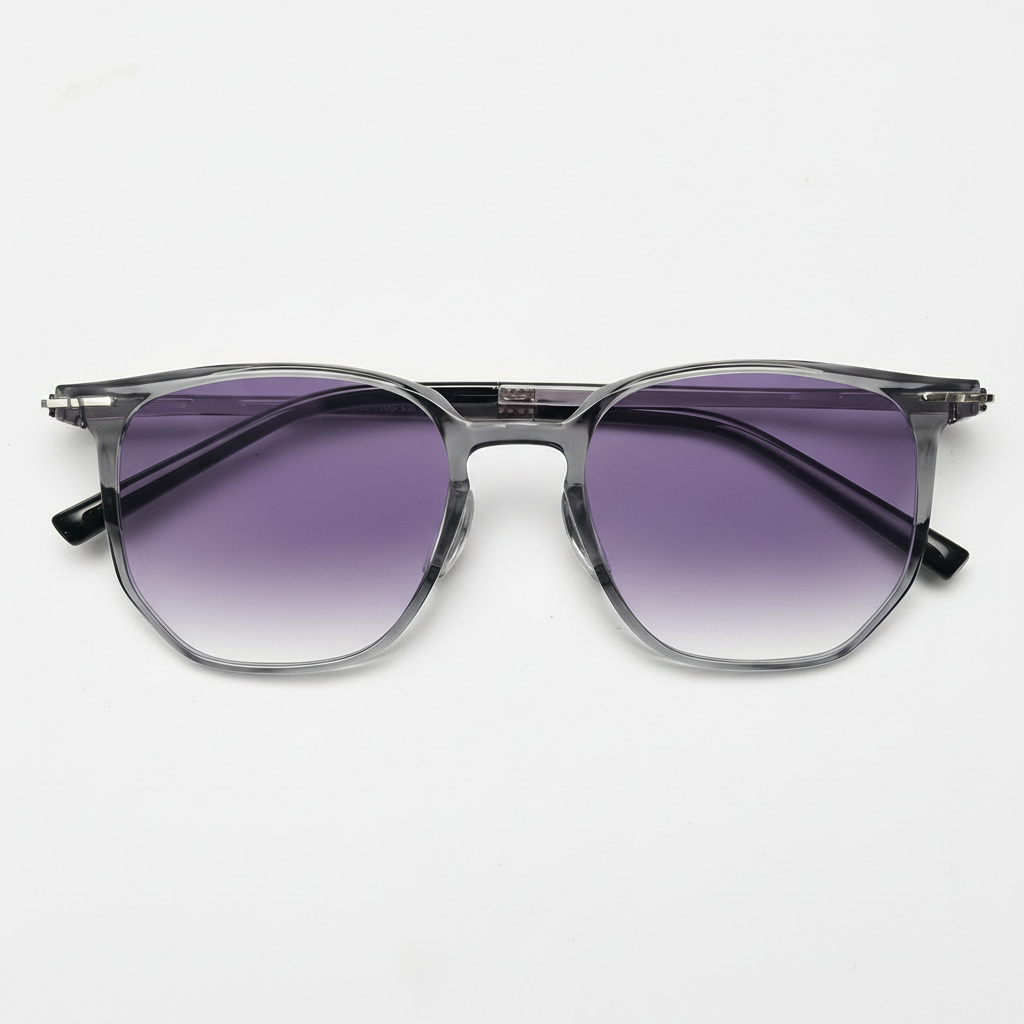 Yetta Purple Gradient Lens Sunglasses - Transparent gray Geometric TR90 Frame - Front View