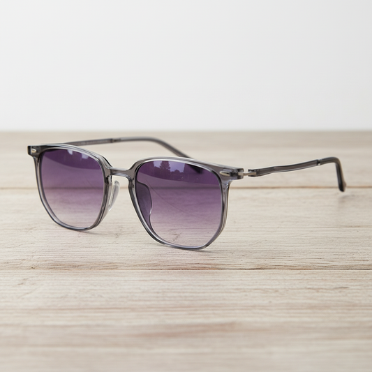Yetta Purple Gradient Lens Sunglasses - Transparent gray Geometric TR90 Frame - Lifestyle Shot