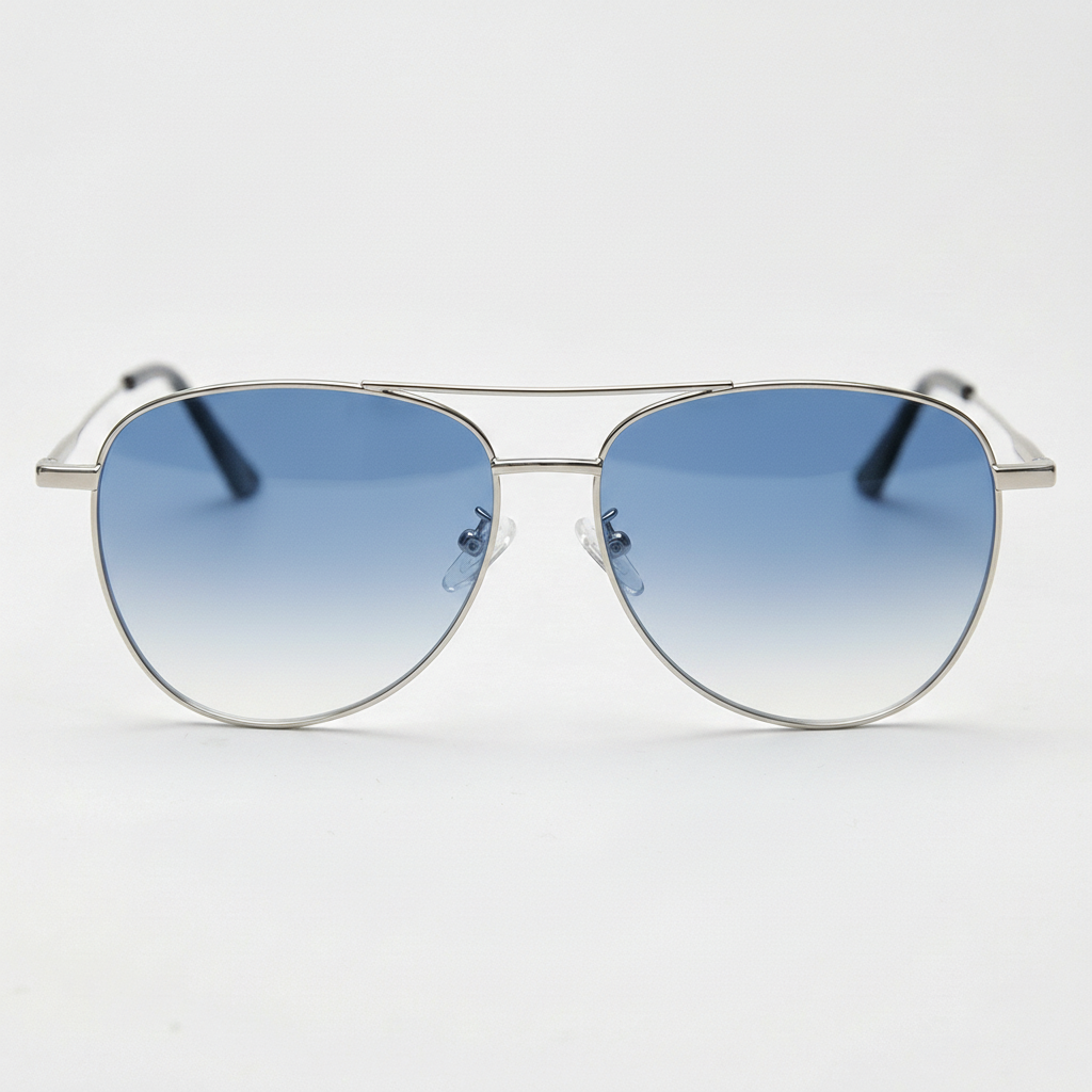 Zoe Blue Gradient Lens Sunglasses - Silver Aviator Metal Frame - Front View