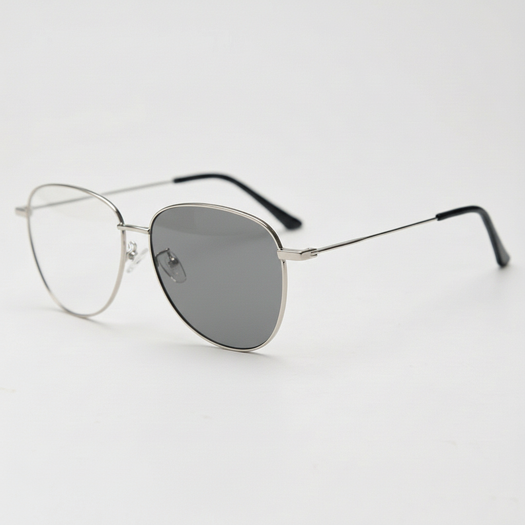Zoe Grey Photochromic Lens Glasses - Silver Aviator Metal Frame - Side View