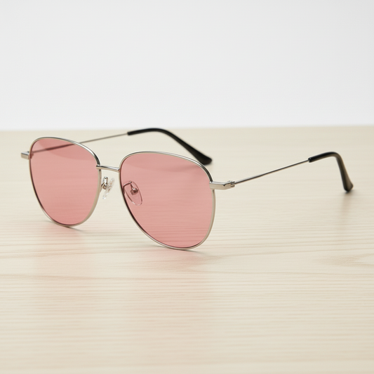 Zoe Pink Tinted Lens Sunglasses - Silver Aviator Metal Frame - Lifestyle Shot