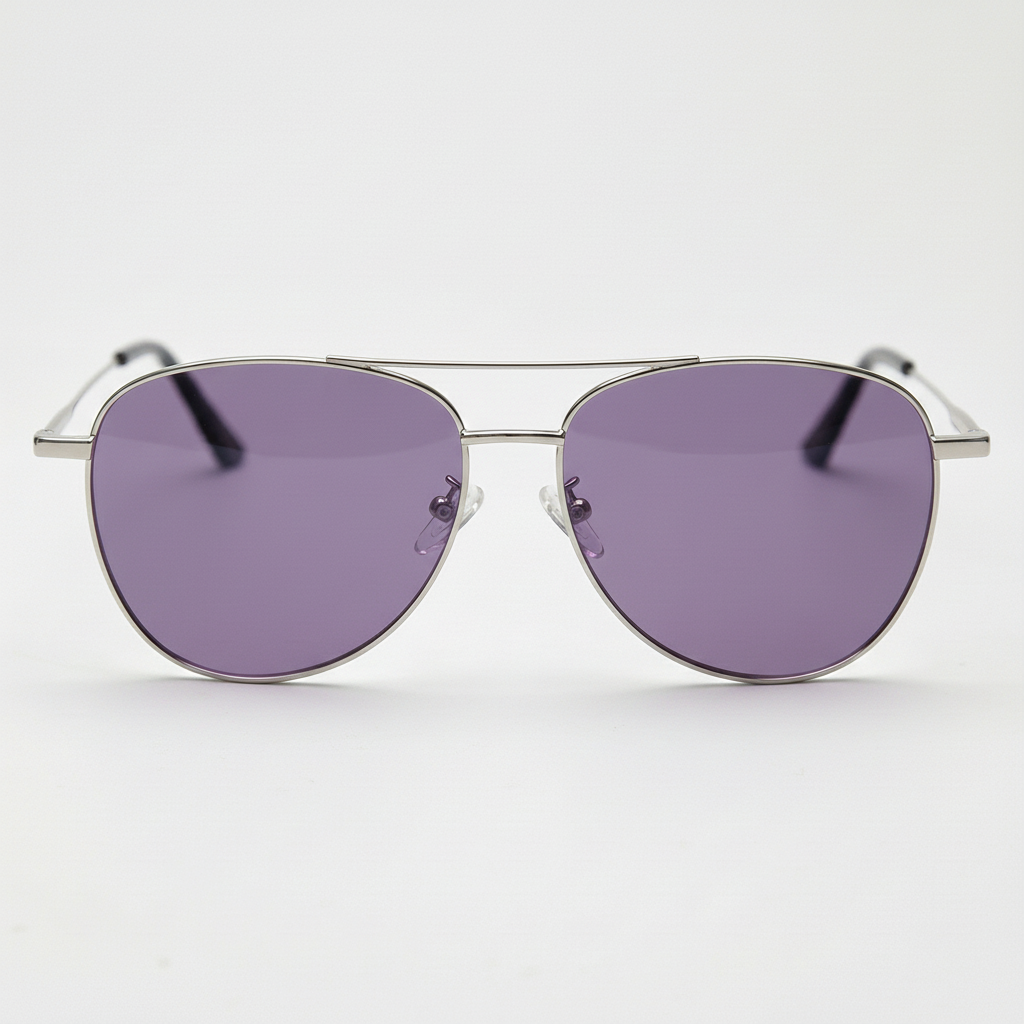 Zoe Purple Tinted Lens Sunglasses - Silver Aviator Metal Frame - Front View