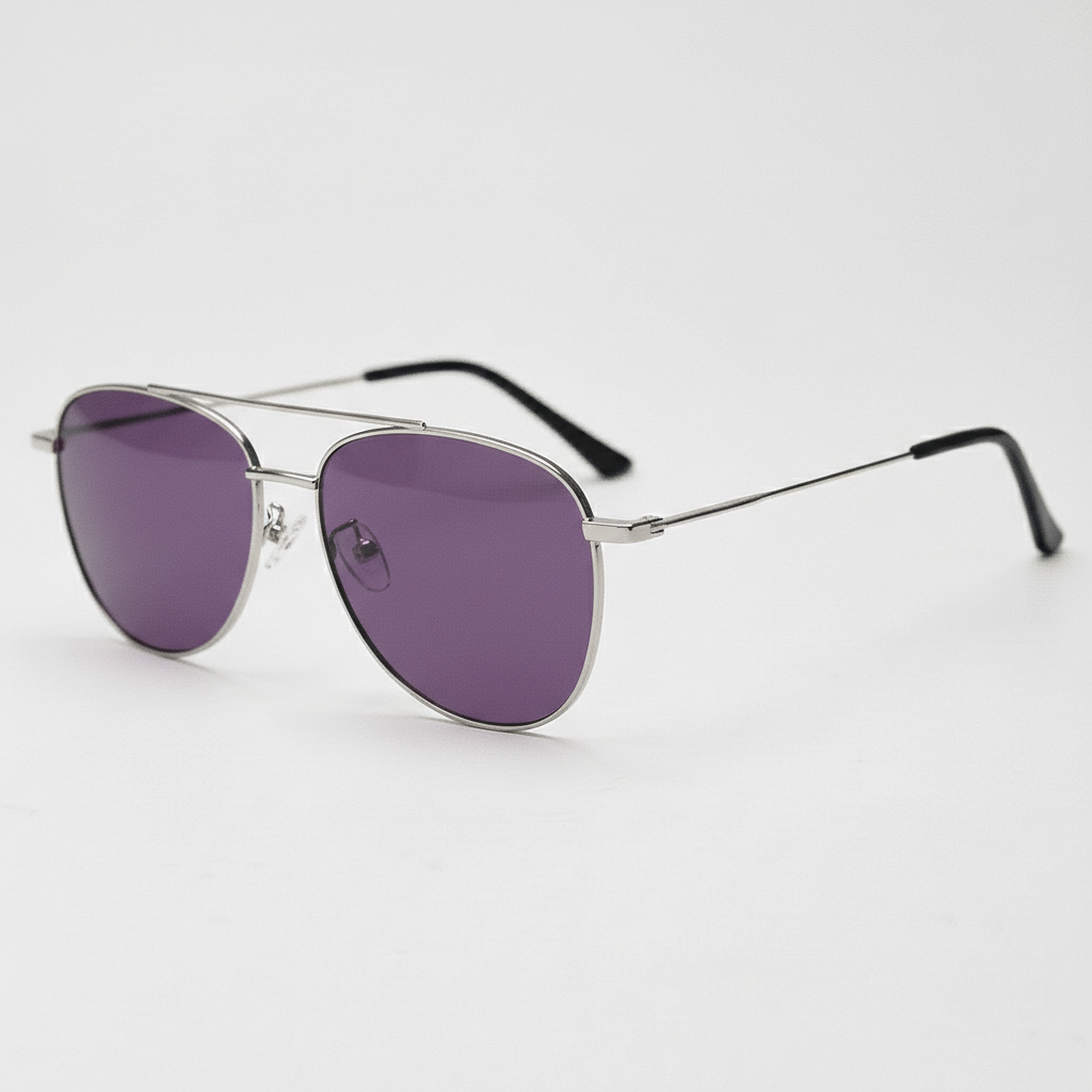 Zoe Purple Tinted Sunglasses - Silver Aviator Metal | TXOME display picture 3