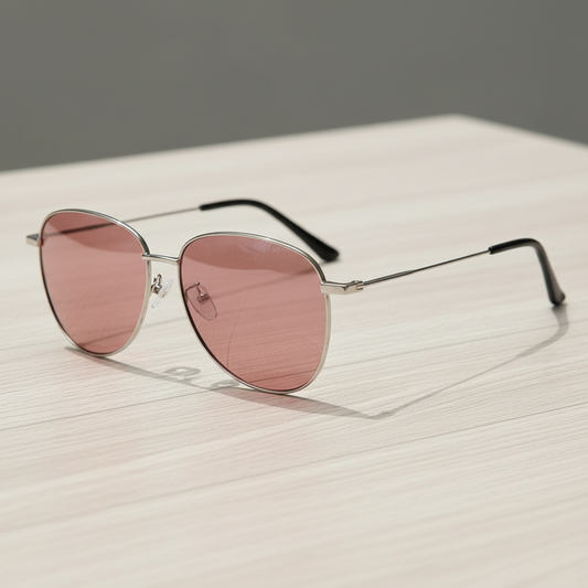 Zoe Rose Tinted Lens Sunglasses - Silver Aviator Metal Frame FL-41 Glasses - Lifestyle Shot