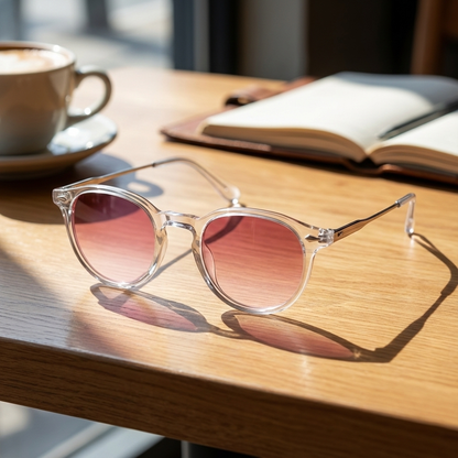 Lora Women's Clear Round Sunglasses - Pink Gradient Lenses