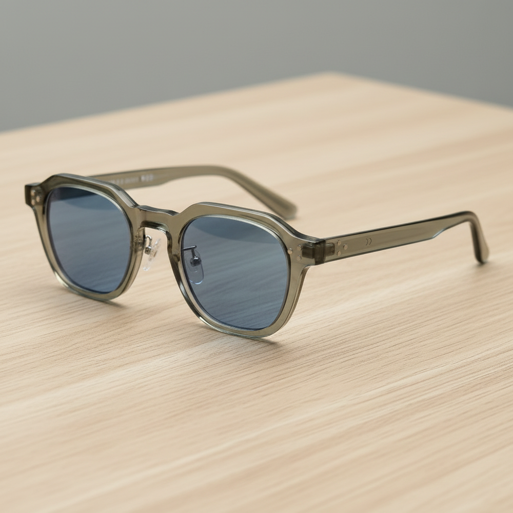 April Blue Tinted Lens Sunglasses - Transparent green Geometric TR90 Frame