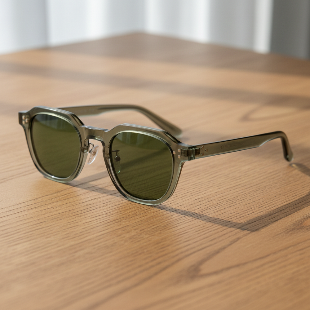April Green Tinted Lens Sunglasses - Transparent green Geometric TR90 Frame