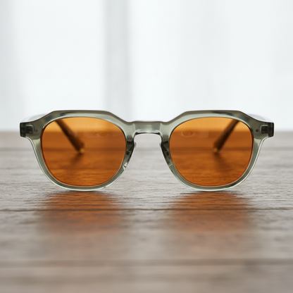 April Orange Tinted Lens Sunglasses - Transparent green Geometric TR90 Frame - Lifestyle Shot