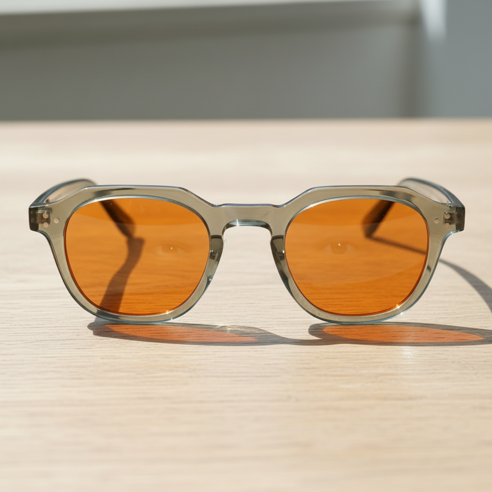 April Orange Tinted Lens Sunglasses - Transparent green Geometric TR90 Frame