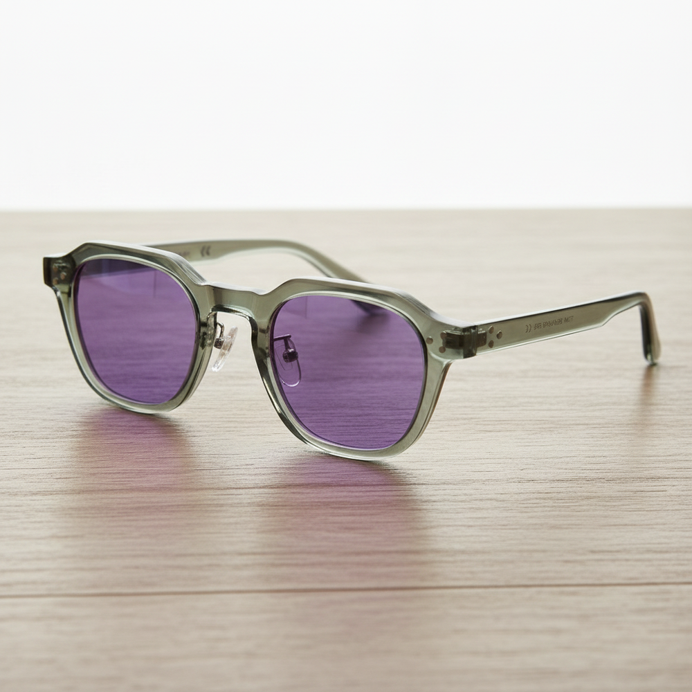 April Purple Tinted Lens Sunglasses - Transparent green Geometric TR90 Frame