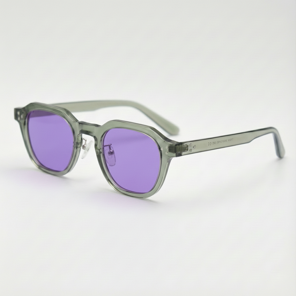 April Purple Tinted Lens Sunglasses - Transparent green Geometric TR90 Frame
