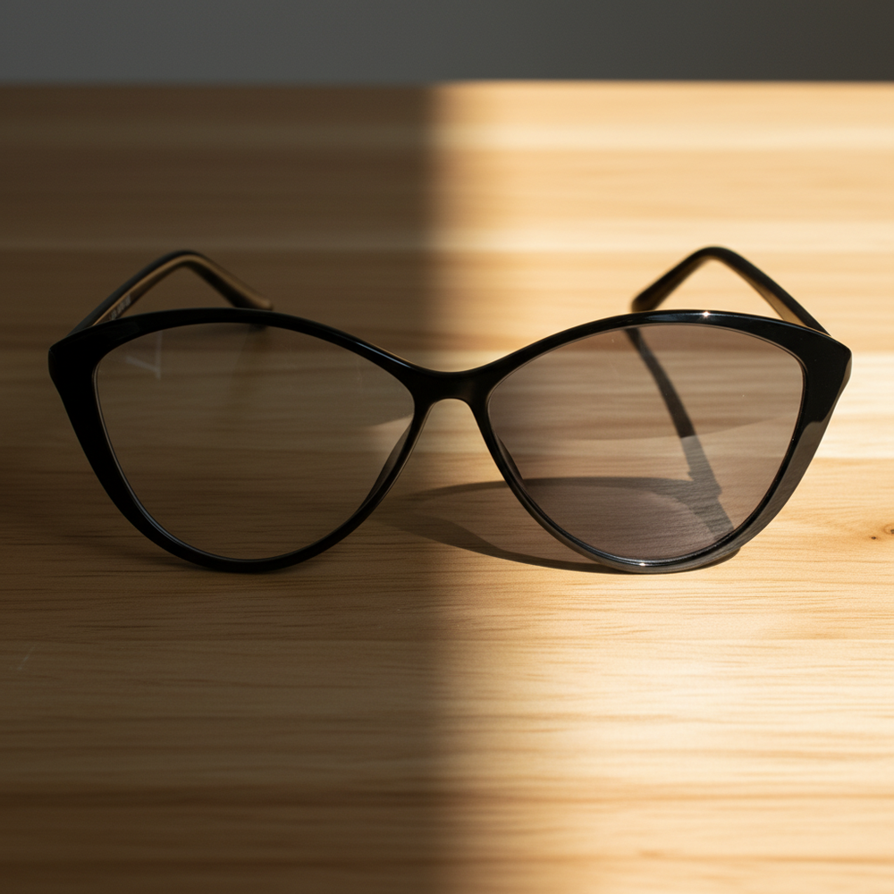 Carol Grey Photochromic Lens Glasses - Glossy black Cat-eye TR90 Frame