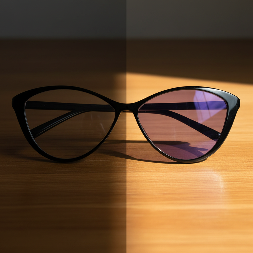 Carol Purple Photochromic Lens Glasses - Glossy black Cat-eye TR90 Frame