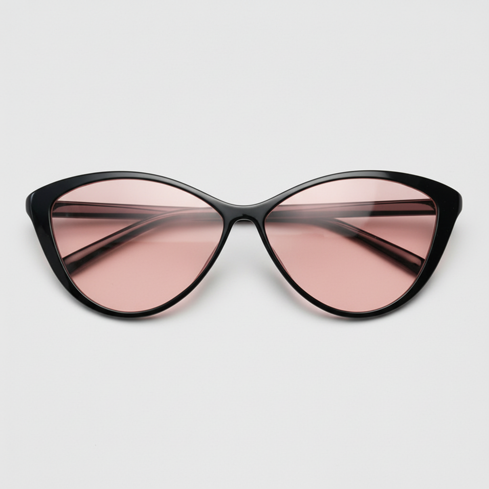 Carol FL-41 Rose Tinted Lens Glasses - Glossy black Cat-eye TR90 Frame