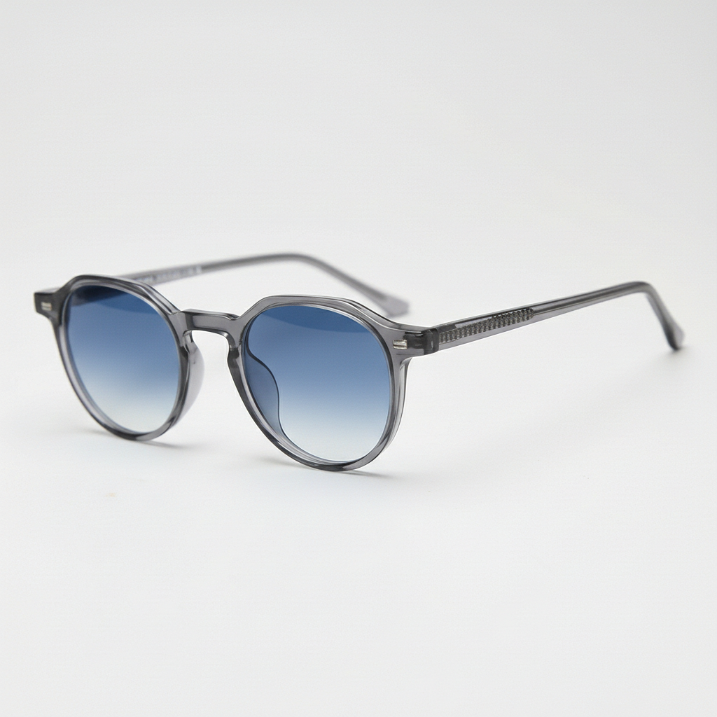 Cherry Blue Gradient Lens Sunglasses - Grey Geometric TR90 Frame - Side View