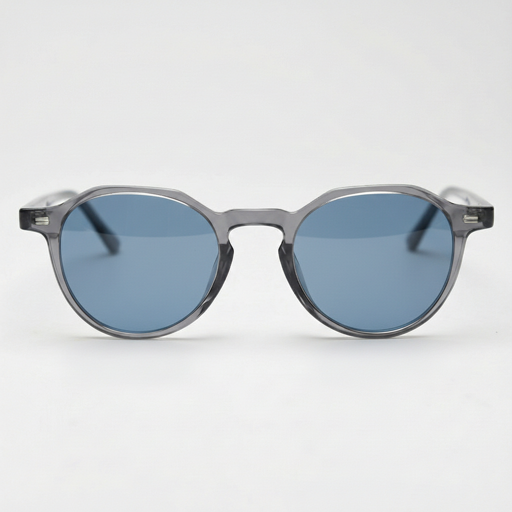 Cherry Blue Tinted Lens Sunglasses - Grey Geometric TR90 Frame - Front View
