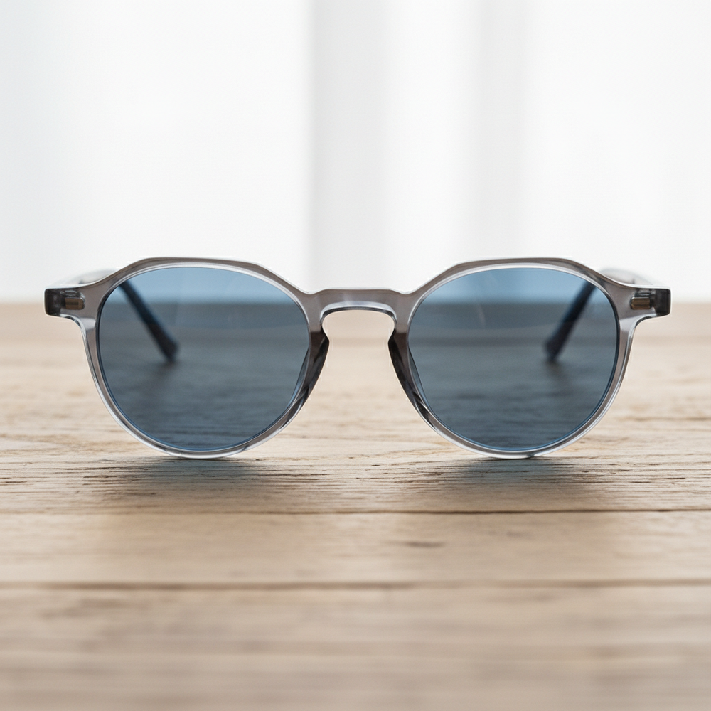 Cherry Blue Tinted Lens Sunglasses - Grey Geometric TR90 Frame