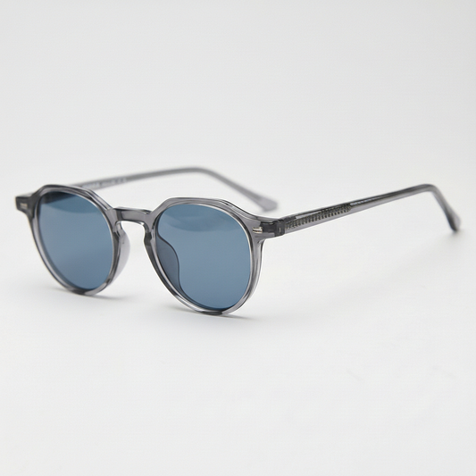Cherry Blue Tinted Lens Sunglasses - Grey Geometric TR90 Frame - Side View