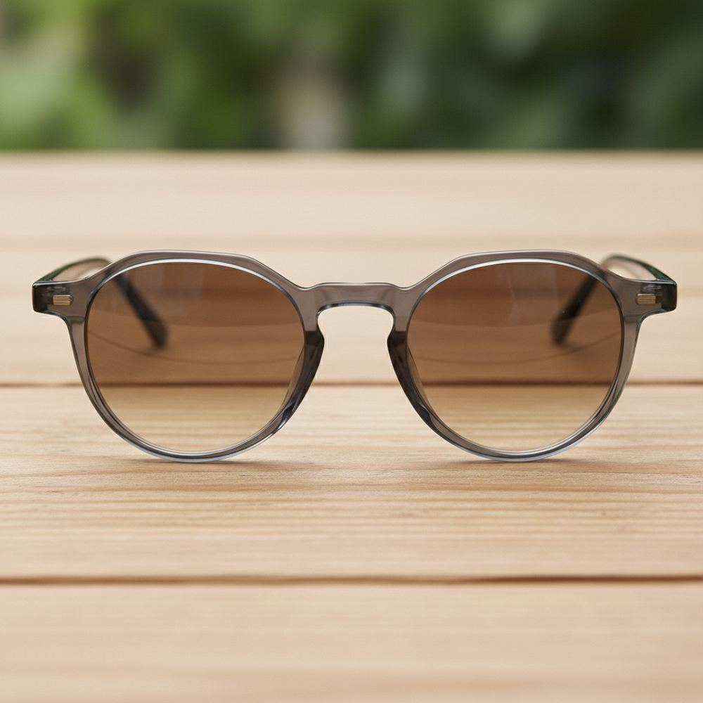 Cherry Brown Gradient Lens Sunglasses - Grey Geometric TR90 Frame