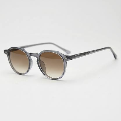 Cherry Brown Gradient Lens Sunglasses - Grey Geometric TR90 Frame - Side View