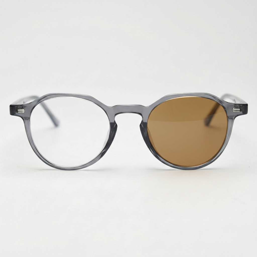 Cherry Brown Photochromic Lens Glasses - Grey Geometric TR90 Frame - Front View
