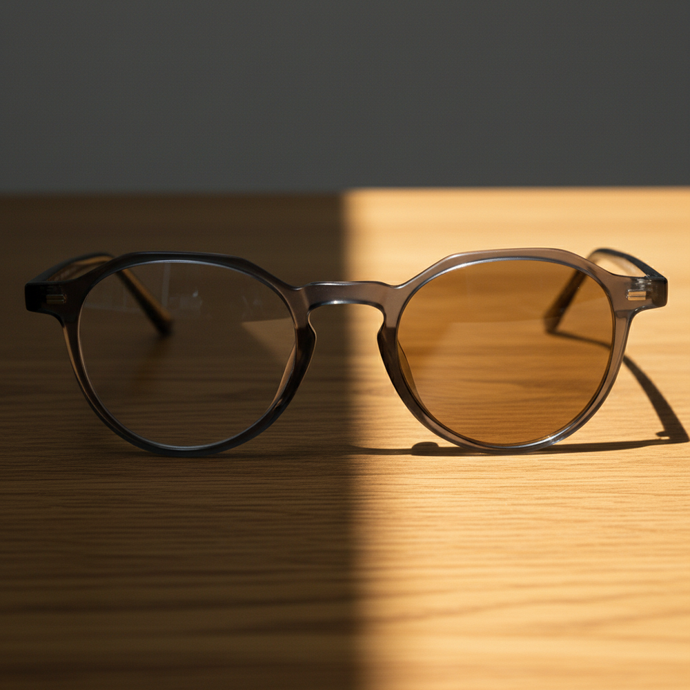 Cherry Brown Photochromic Lens Glasses - Grey Geometric TR90 Frame