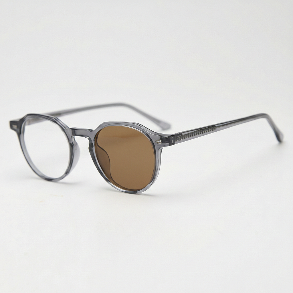 Cherry Brown Photochromic Lens Glasses - Grey Geometric TR90 Frame - Side View
