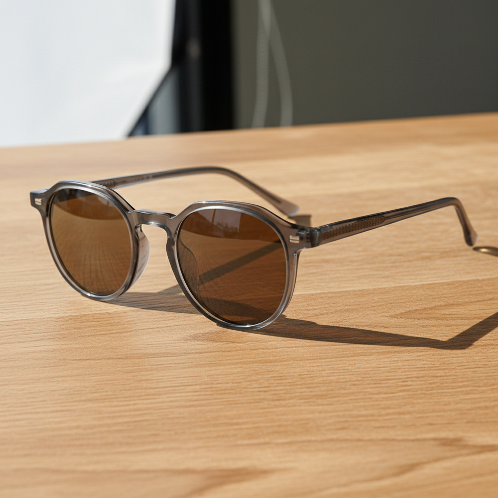 Cherry Brown Tinted Lens Sunglasses - Grey Geometric TR90 Frame