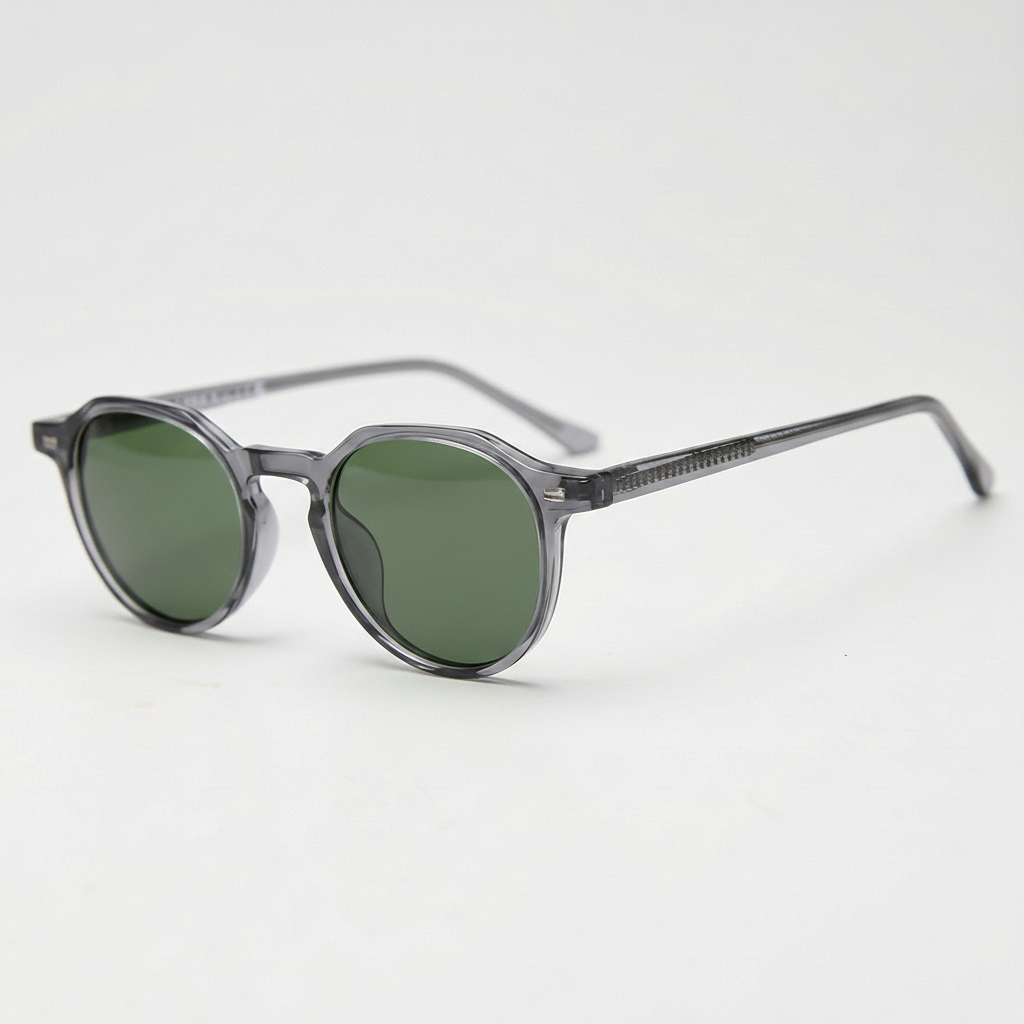 Cherry Green Tinted Lens Sunglasses - Grey Geometric TR90 Frame - Side View
