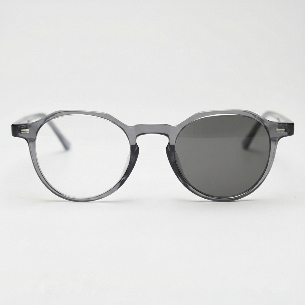 Cherry Grey Photochromic Lens Glasses - Grey Geometric TR90 Frame - Front View