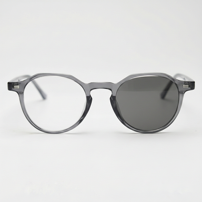 Cherry Grey Photochromic Lens Glasses - Grey Geometric TR90 Frame - Front View