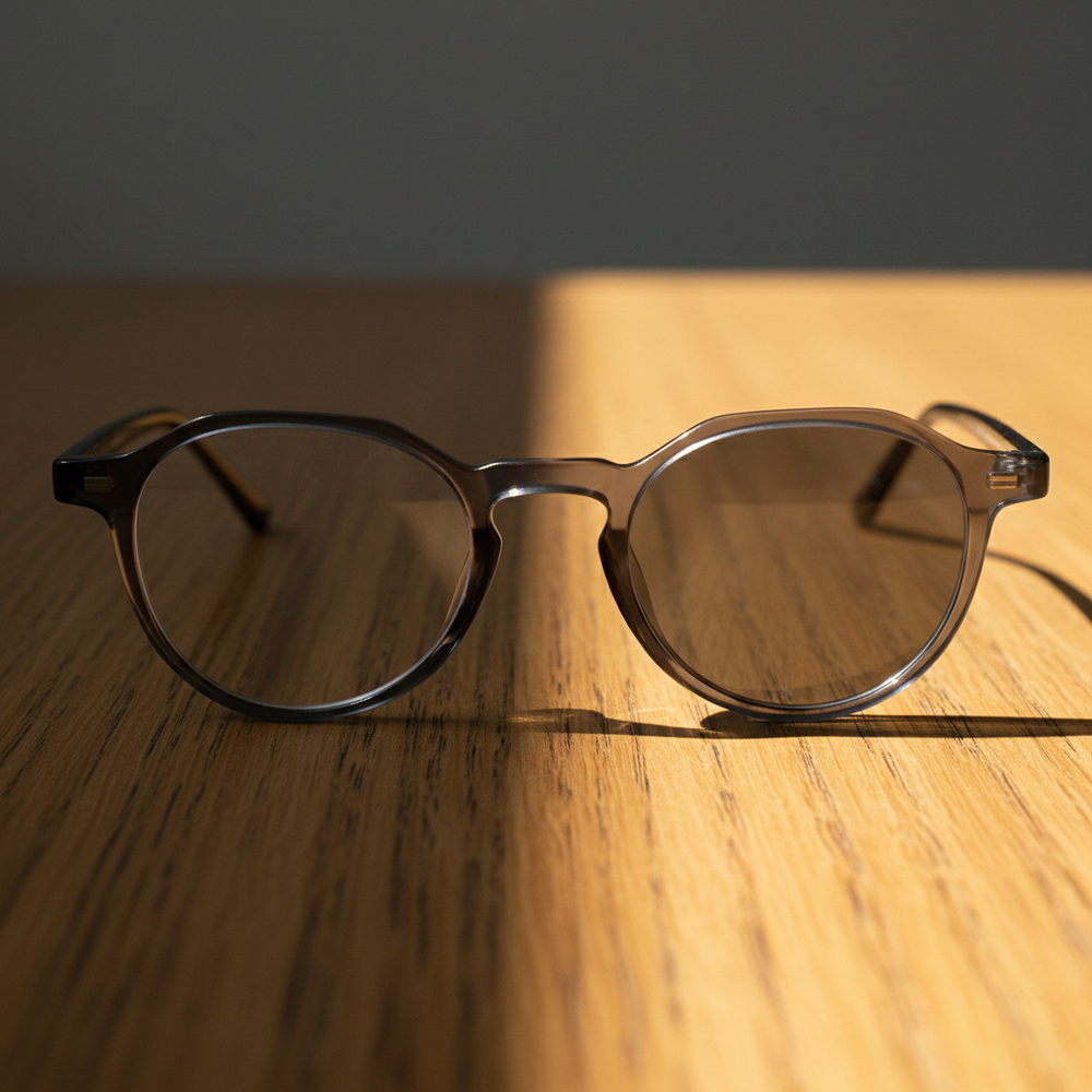 Cherry Grey Photochromic Lens Glasses - Grey Geometric TR90 Frame