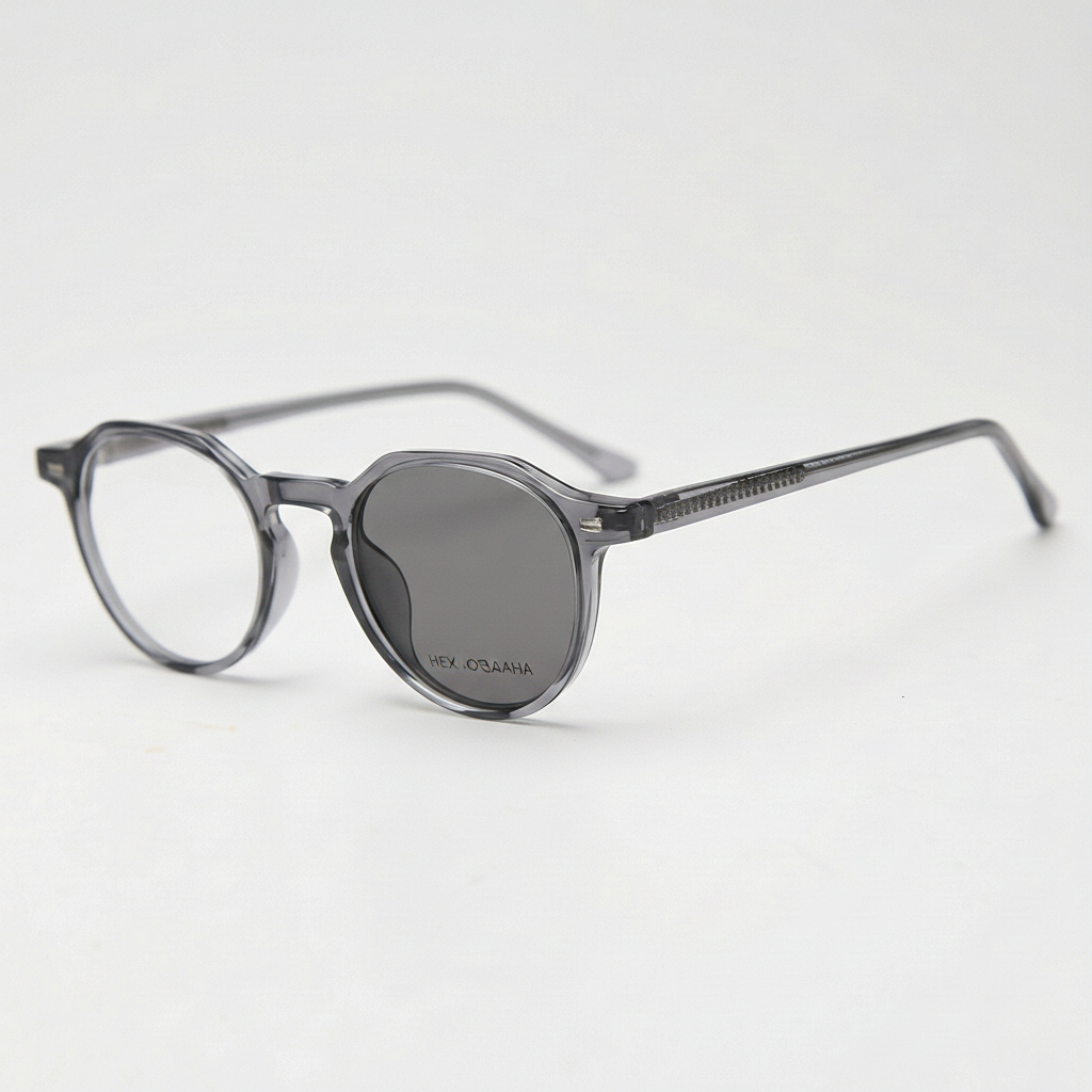 Cherry Grey Photochromic Lens Glasses - Grey Geometric TR90 Frame - Side View