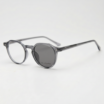 Cherry Grey Photochromic Lens Glasses - Grey Geometric TR90 Frame - Side View