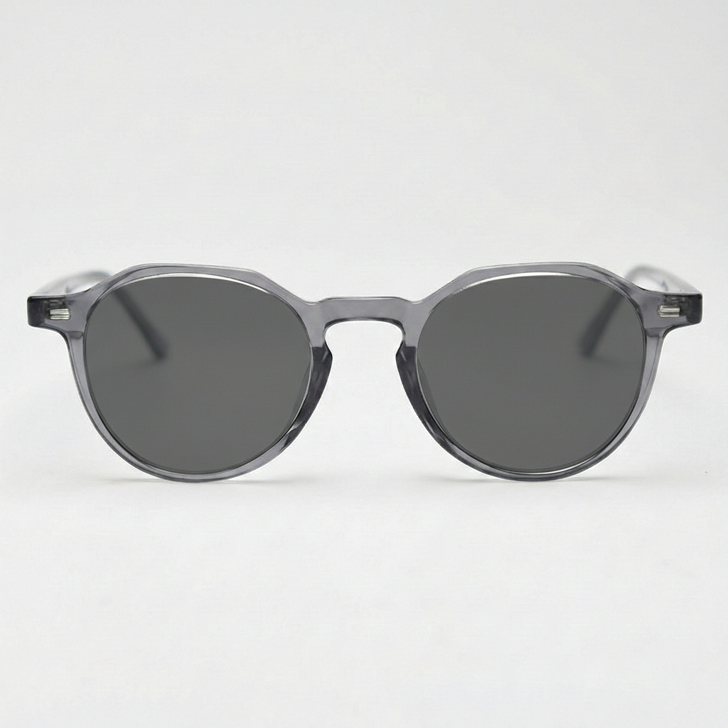 Cherry Grey Tinted Lens Sunglasses - Grey Geometric TR90 Frame - Front View