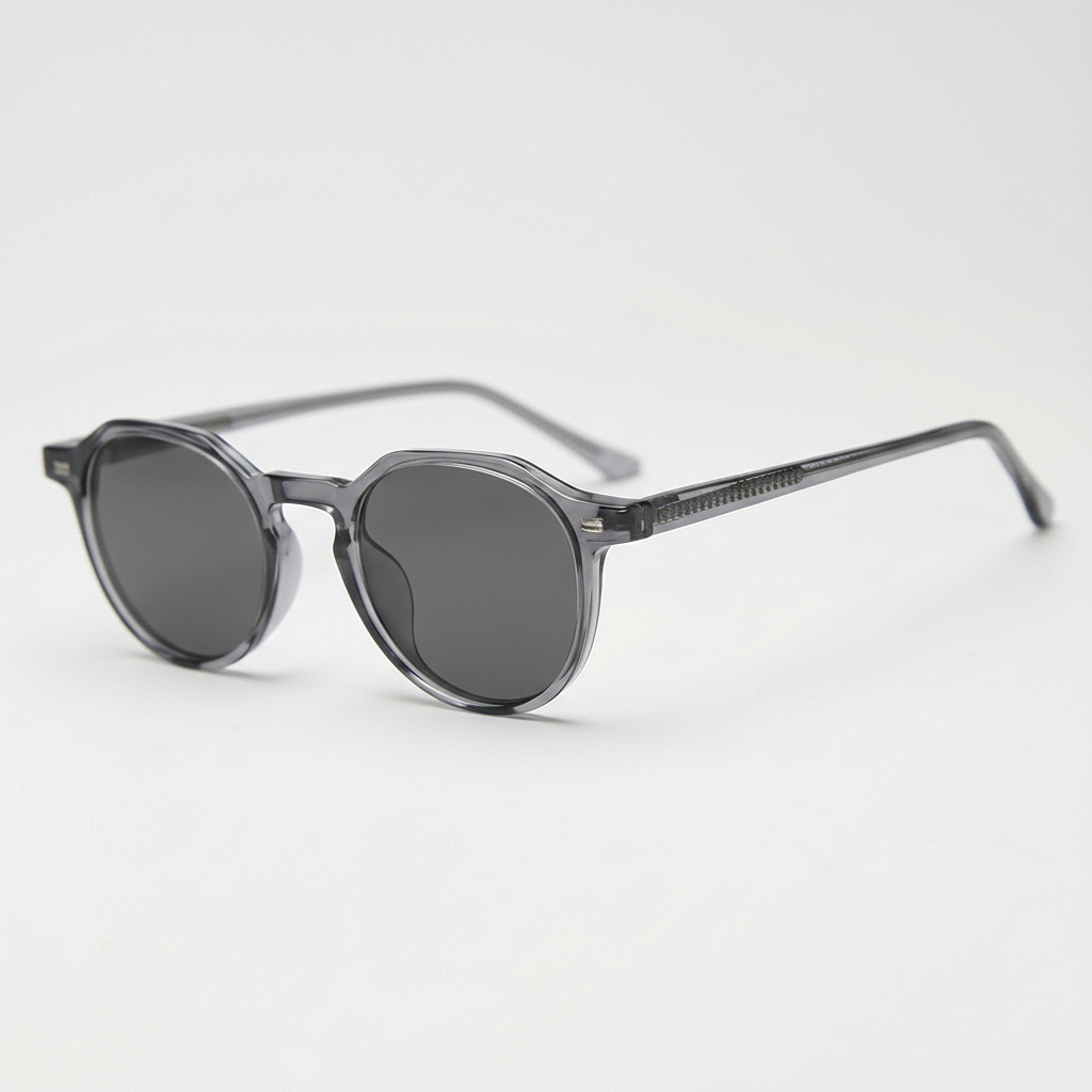 Cherry Grey Tinted Lens Sunglasses - Grey Geometric TR90 Frame - Side View