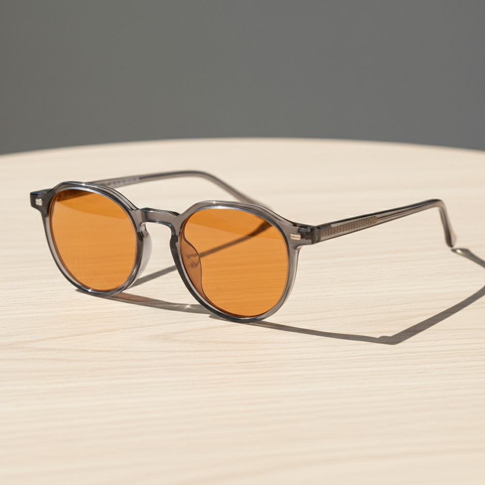 Cherry Orange Tinted Lens Sunglasses - Grey Geometric TR90 Frame