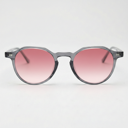 Cherry Pink Gradient Lens Sunglasses - Grey Geometric TR90 Frame - Front View