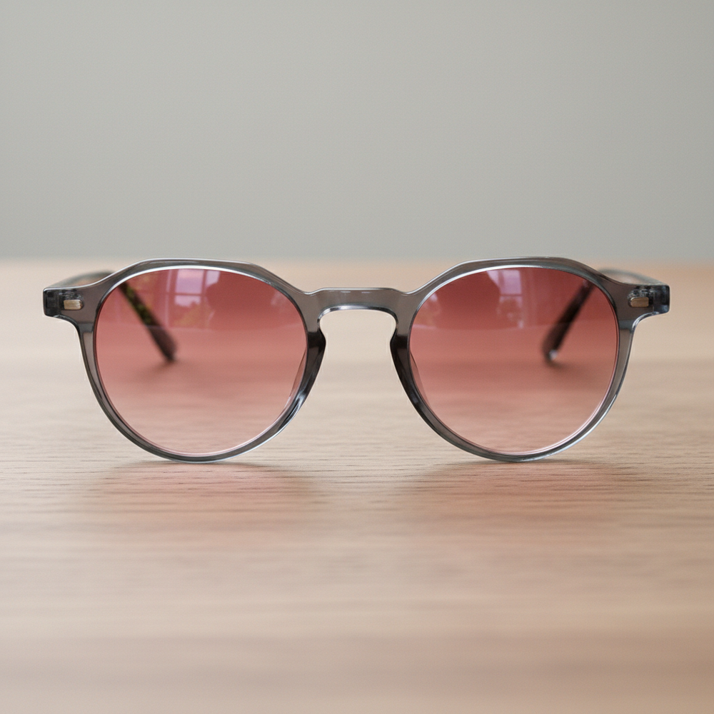 Cherry Pink Gradient Lens Sunglasses - Grey Geometric TR90 Frame