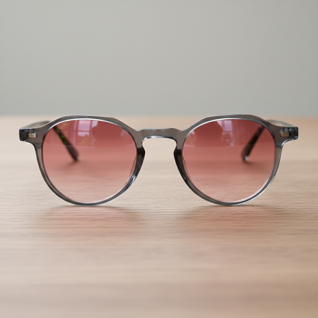 Cherry Pink Gradient Lens Sunglasses - Grey Geometric TR90 Frame - Lifestyle Shot