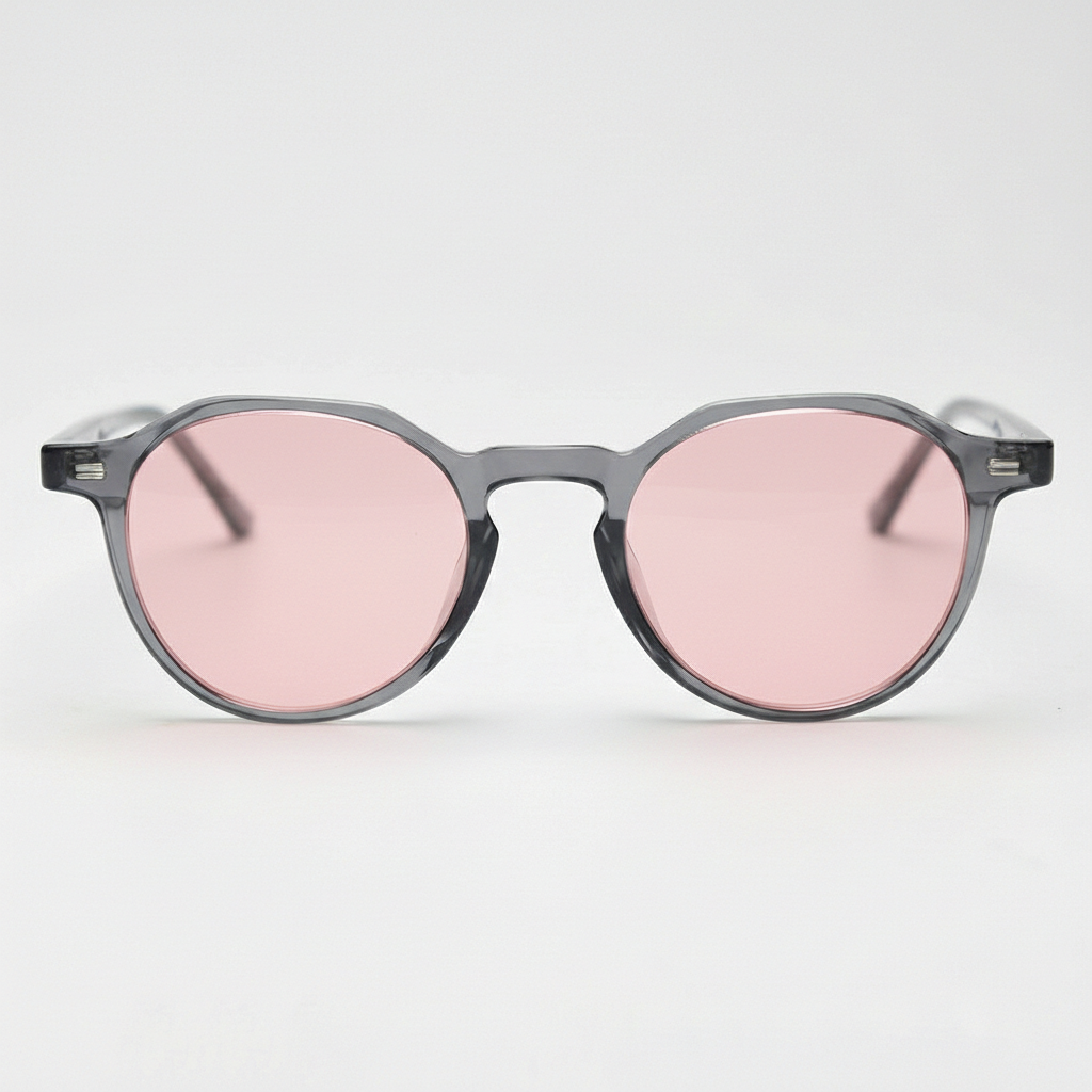 Cherry Pink Tinted Lens Sunglasses - Grey Geometric TR90 Frame - Front View
