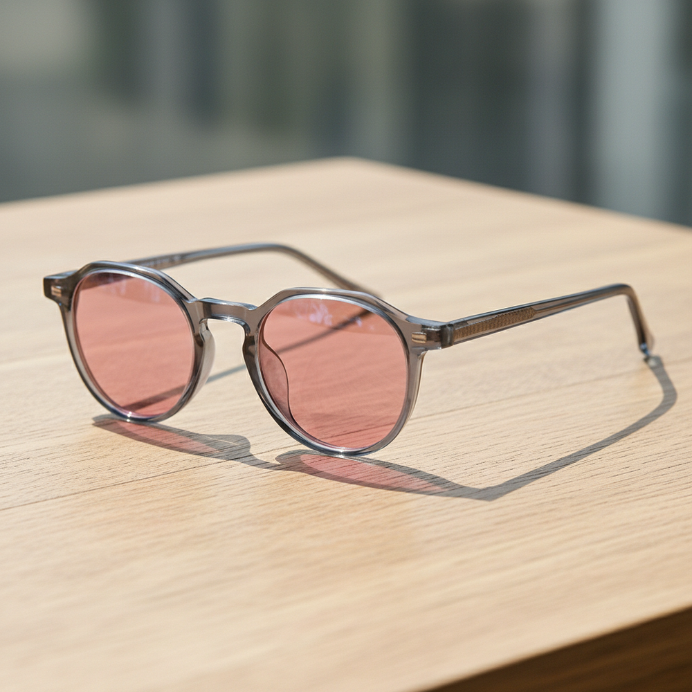Cherry Pink Tinted Lens Sunglasses - Grey Geometric TR90 Frame