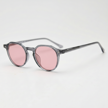 Cherry Pink Tinted Lens Sunglasses - Grey Geometric TR90 Frame - Side View