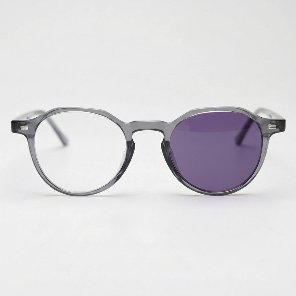 Cherry Purple Photochromic Lens Glasses - Grey Geometric TR90 Frame - Front View