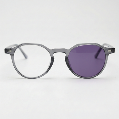 Cherry Purple Photochromic Lens Glasses - Grey Geometric TR90 Frame - Front View