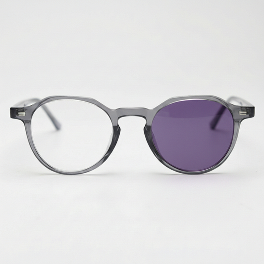 Cherry Purple Photochromic Lens Glasses - Grey Geometric TR90 Frame - Front View