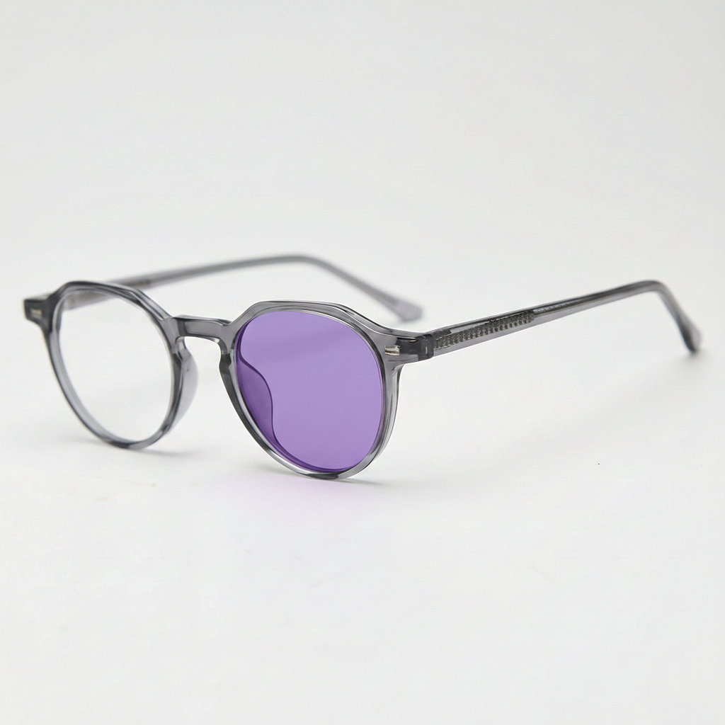 Cherry Purple Photochromic Lens Glasses - Grey Geometric TR90 Frame - Side View