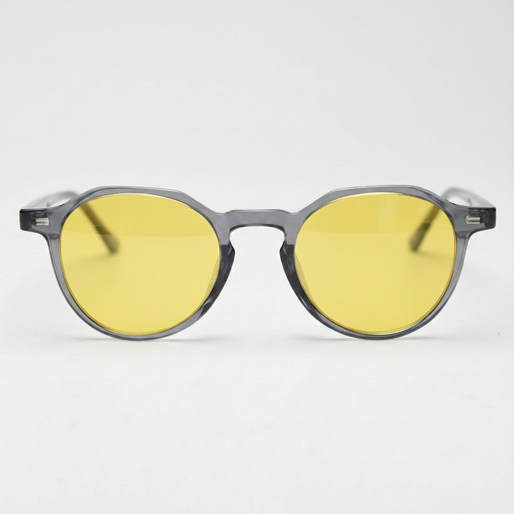 Cherry Yellow Tinted Lens Sunglasses - Grey Geometric TR90 Frame - Front View