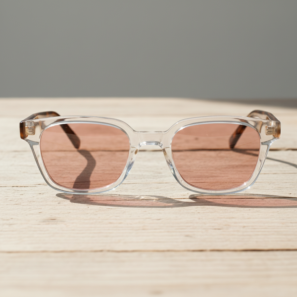 Dana FL-41 Rose Tinted Glasses - Clear Square Acetate | TXOME Dana FL-41 Rose Tinted Glasses - Clear Square Acetate | TXOME
